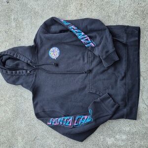 VTG Santa Cruz Hoodie Medium Black Streetwear Sweatshirt Skater Psychedelic Mens